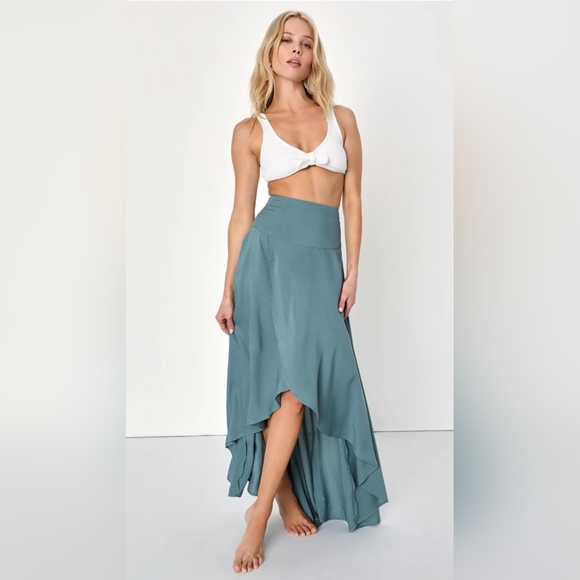 Lulus Ambrosio High Low Maxi Skirt in Dark Sage Green - Picture 5 of 7